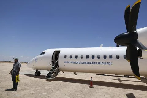 United Nations Humanitarian Air Service (UNHAS) aircraft, Garowe, Somalia - 23 M Stock Photos