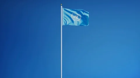 United Nations organization flag in slow motion, editorial animation Stock Footage 72852704