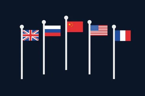 United Nations Security council - five permanent member states and countries Stock Illustration