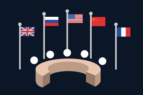 United Nations Security council - five permanent member states and countries Stock Illustration