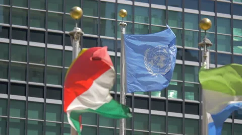 United Nations UN members flags waving detail Seychelles and Sierra Leone Stock Footage