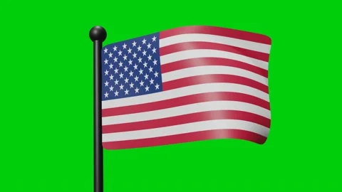 United State Flag Waving in Slow Motion on the green background. 3D Render .. Stock Footage 230911837