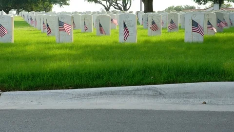 United State Flags in front of  graves on Memorial Day Video stock 108818066