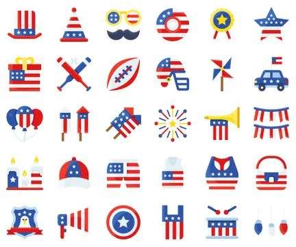 United state independence day flat icon set 2 Stock Illustration