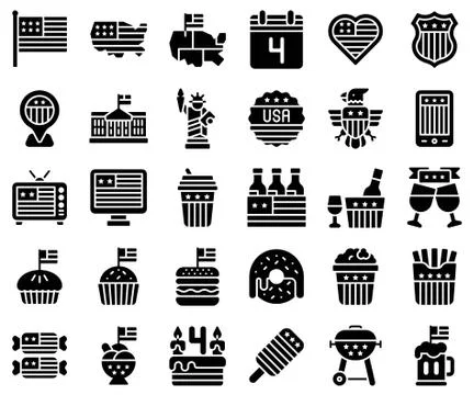 United state independence day solid icon set Stock Illustration