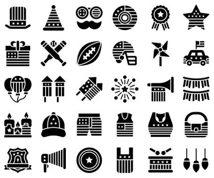 United state independence day solid icon set 2 Stock Illustration