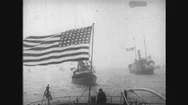 United States: 1910S: American Flag Flies Above Ship. Waves On Ocean. Military Stock Footage