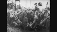 United States: 1910S: Soldiers Cheer And Wave Caps. American Flag. Men Crowd Stock Footage