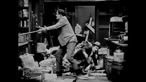 UNITED STATES - 1920 - The two men trashes Roach's store as they fight. The 스톡 동영상 304355853