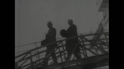 UNITED STATES 1930s: Albert Einstein disembarking from ship. Albert and Elsa Stock Footage 301943888