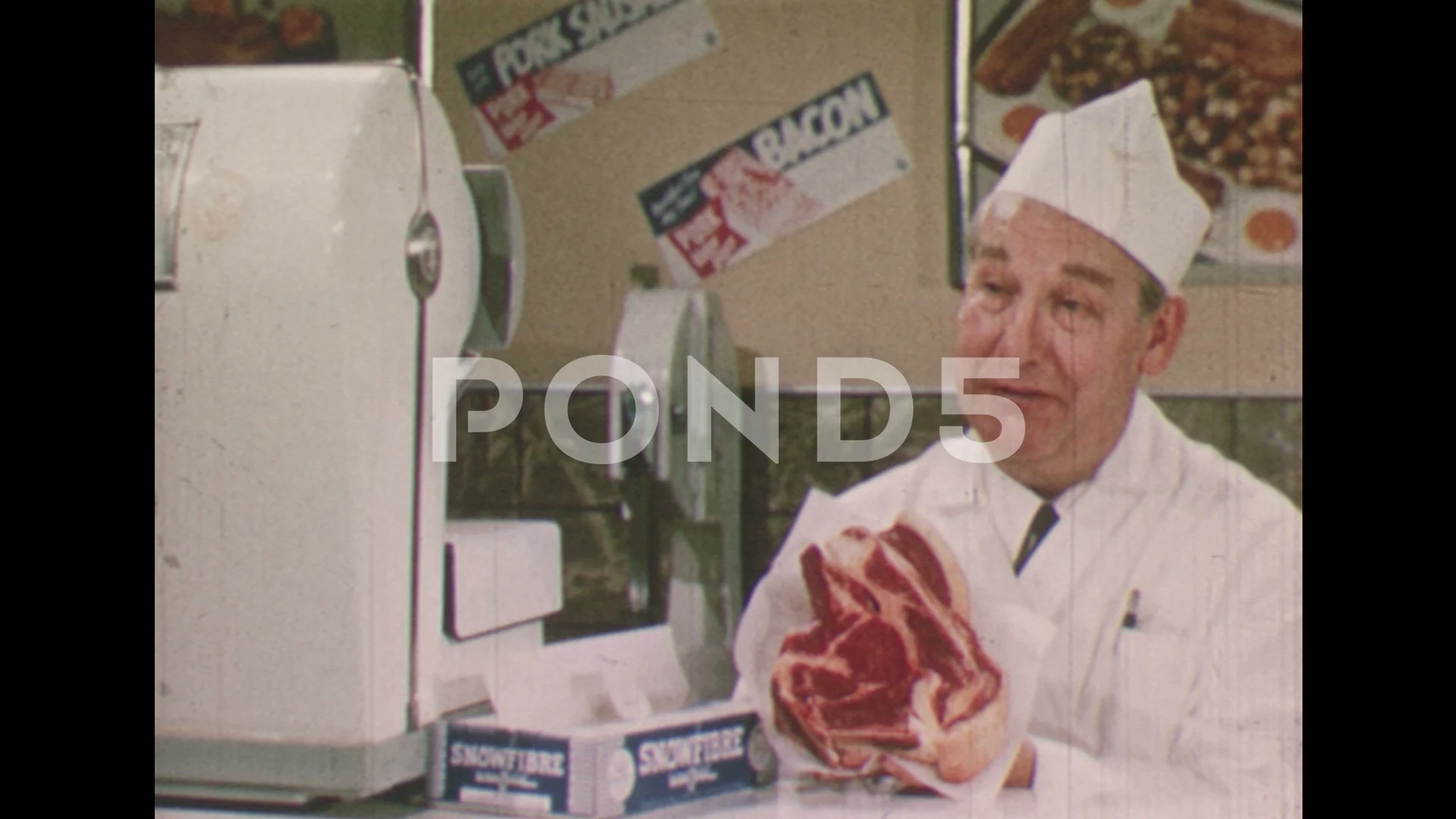 1940s BUTCHER SHOP Strong Man w/ SIDE OF BEEF Meat Hook Vintage