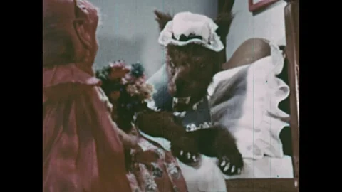 UNITED STATES 1940s: A puppet dressed in a traditional red hooded cloak and 스톡 동영상 337182643