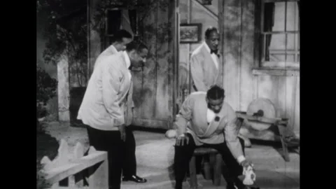 United States 1940s: Three couples on stage stand up and circle around lead Stock-Footage 325631535