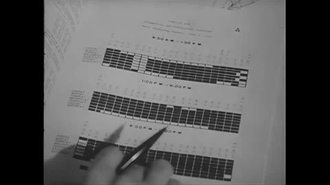 UNITED STATES - 1948 - A hand opens an FCC report stating radio stations Stock Footage 340665351