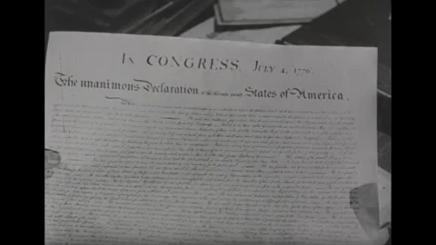 United States 1950s: Declaration Of Independence. Men in costumes sign the Stock Footage 318089571