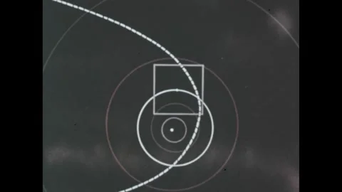 United States 1950s: A square over concentric circles and dashed line parabola. Stock Footage 327976216