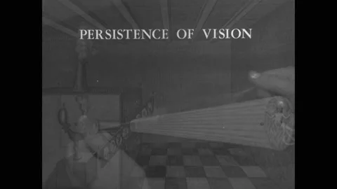 UNITED STATES 1950s:  the text 'PERSISTENCE OF VISION' and 'APPARATUS' overlaid Vídeo Stock 299649679
