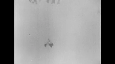 UNITED STATES: 1960s: space module falls from sky on parachute. Lunar module Video stock 76369422