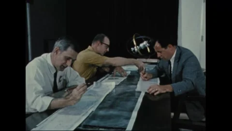 UNITED STATES - 1970: Analysts annotate photographic prints 库存影片 341851323
