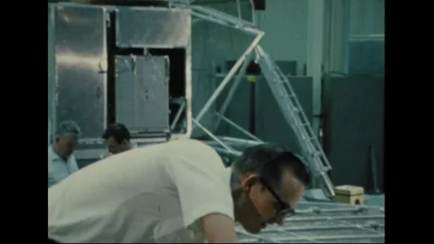 UNITED STATES - 1970: Technicians in a high-bay workshop 動画素材 341851188