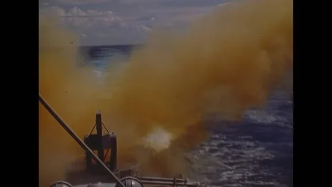 UNITED STATES - 1974 - Multiple test missiles launch in sequence in a ship's 動画素材 308101776