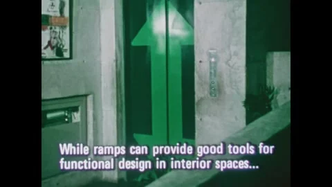UNITED STATES - 1976 - An elevator is designed with two arrows inside a museum. Stock Footage 340587322