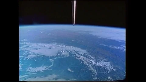 UNITED STATES: 1980s: Himalayas and China seen through window of space ship. Stock Footage