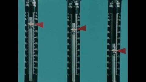 UNITED STATES 1980s: Three objects hang from separate scales with different Stock Footage 307789884