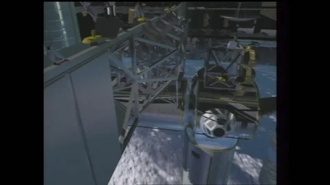 United States 1990s: Computer-animated rendering of a space station orbiting Stock Footage 145168134