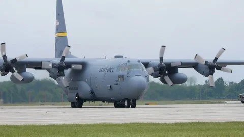 United States Air Force C-130 Hercules taxis by Stock Footage 111825534