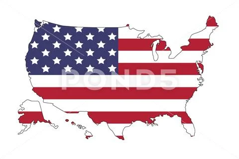 United states of America map with flag. North America. Illustration on white Stock Illustration