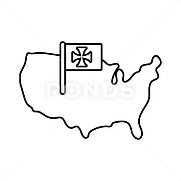 United states of america map with flag columbus day line style Stock Illustration