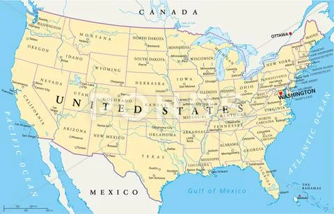 United States of America Political Map Stock Illustration