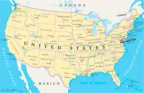 United States of America Political Map Stock Illustration