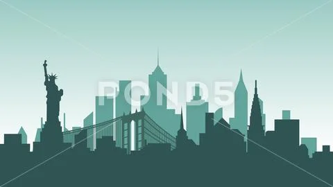 United States of America silhouette architecture buildings town city country Stock Illustration