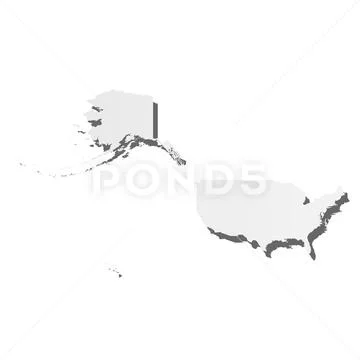 United States of America, USA - grey 3d-like silhouette map of country area with Stock Illustration