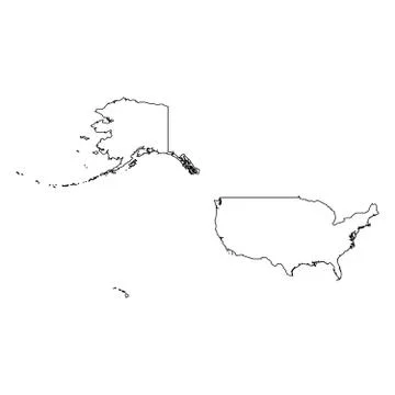 United States of America, USA - solid black outline border map of country area Stock Illustration