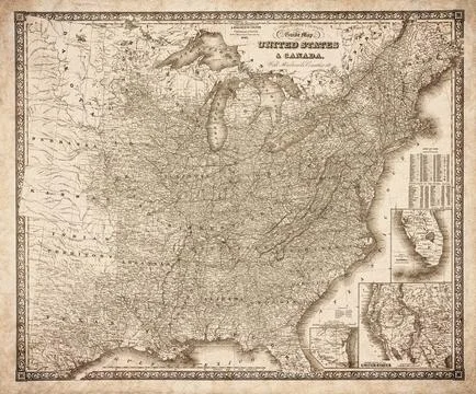 United States And Canada Guide Map 1862 Map 库存插图