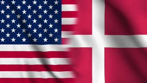 United States and Denmark Flags Waving Side by Side with Blended Transition Stock Footage 346105176