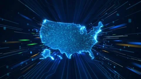 United States Broadband Data Transfer Map with Futuristic Network Stock Footage 342615573