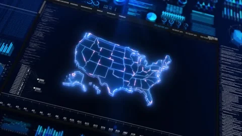 United States Business Intelligence Map with Advanced Data Dashboard 스톡 동영상 342617895