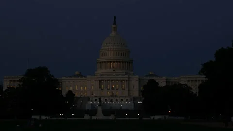 United States Capitol and the Senate Building, Washington DC USA at night Stock Footage