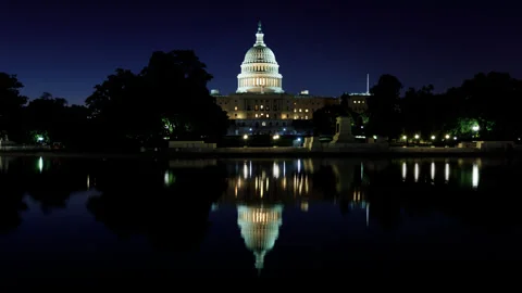 United States Capitol Back to Front Timelapse Hyperlapse Night to Sunrise Stock Footage 282444147