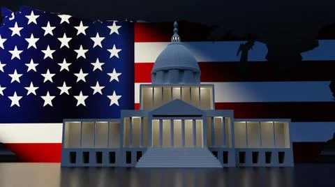 United States Capitol Building 3D rendering Background Usa Flag Stock Illustration