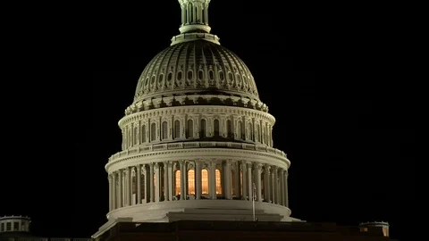 United States Capitol Rotunda At Night Stock Footage