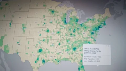 United States Census analysis for electoral vote, Map with population statistics Stock Footage 217627970