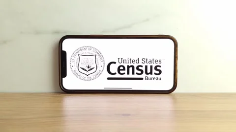United States Census Bureau logo displayed on mobile phone Video stock 244081369