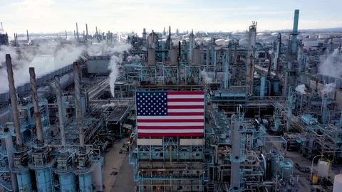 United States Chemical Factory - Oil Refinery - Processing Plant Stock Footage