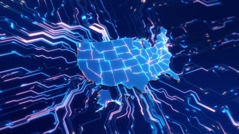 United States Circuit Technology Map with Digital Network Infrastructure Video stock 342617845