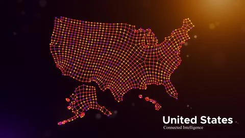 United States Connected Intelligence Technology Network Map Concept Illustrazione stock